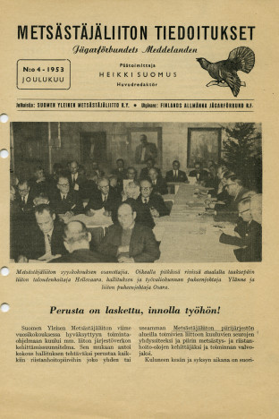 Metsästäjäliiton Tiedotuksia-lehden kansi joulukuu 1953.
