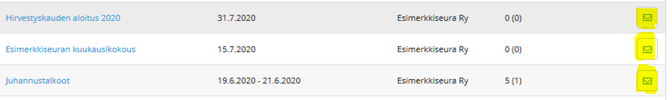 Sähköpostin lähettäminen osallistujille