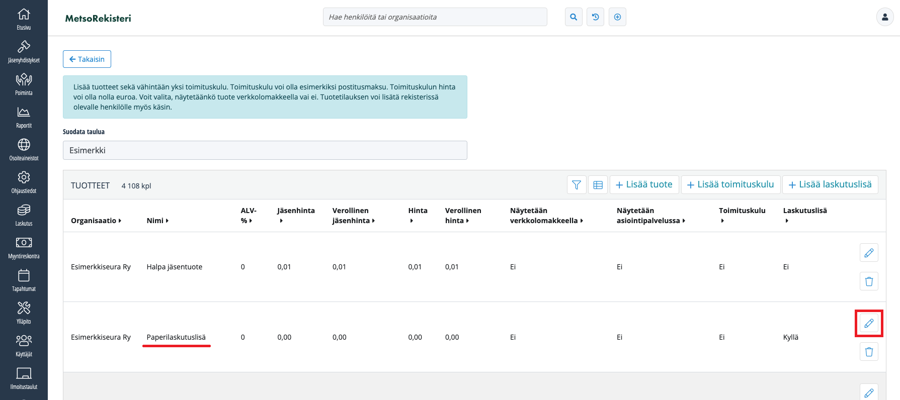 Lisän määrittäminen ohjaustiedoissa