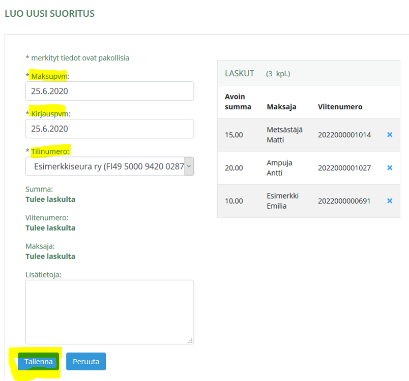 Suorituksen luominen
