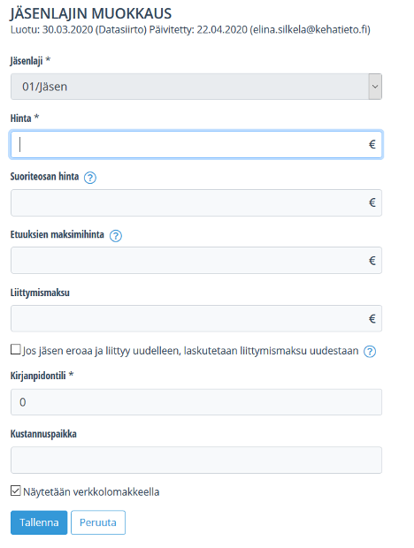 Jäsenlajin muokkaus